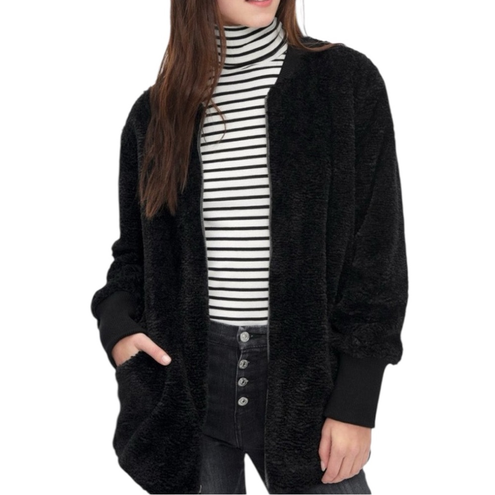 Splendid Black Grammercy Faux Fur Bomber Teddy‎ Jacket NWOT Size L